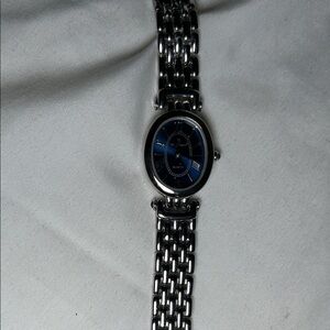 Vintage Etienne Aigner Silver and Blue Bracelet Watch